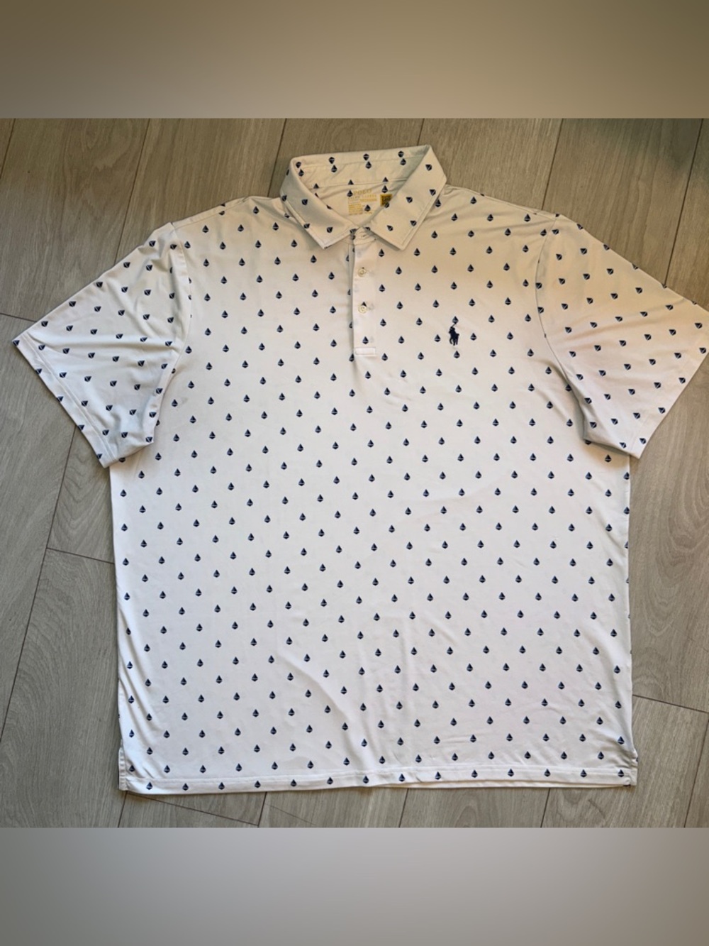 Ralph Lauren White Polo with Navy Teardrop Motif